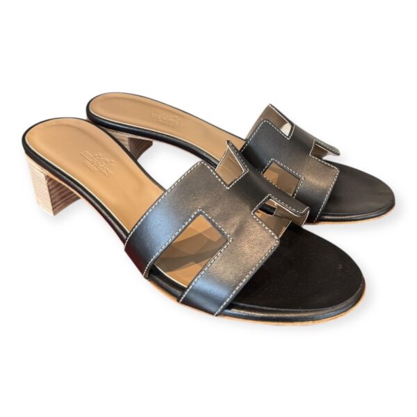 Hermès Oz Heeled H Sandals in Black Leather – Size 40